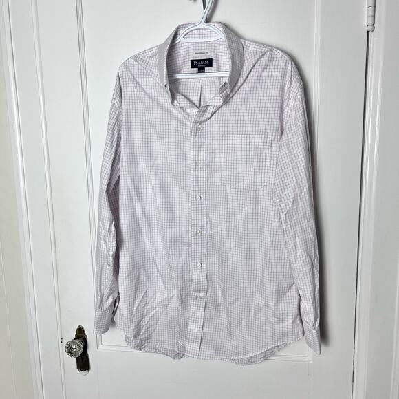 Jos. A. Bank Men's Red White Blue Check Plaid Traveler Traditional Fit Shirt 17 - Picture 1 of 6